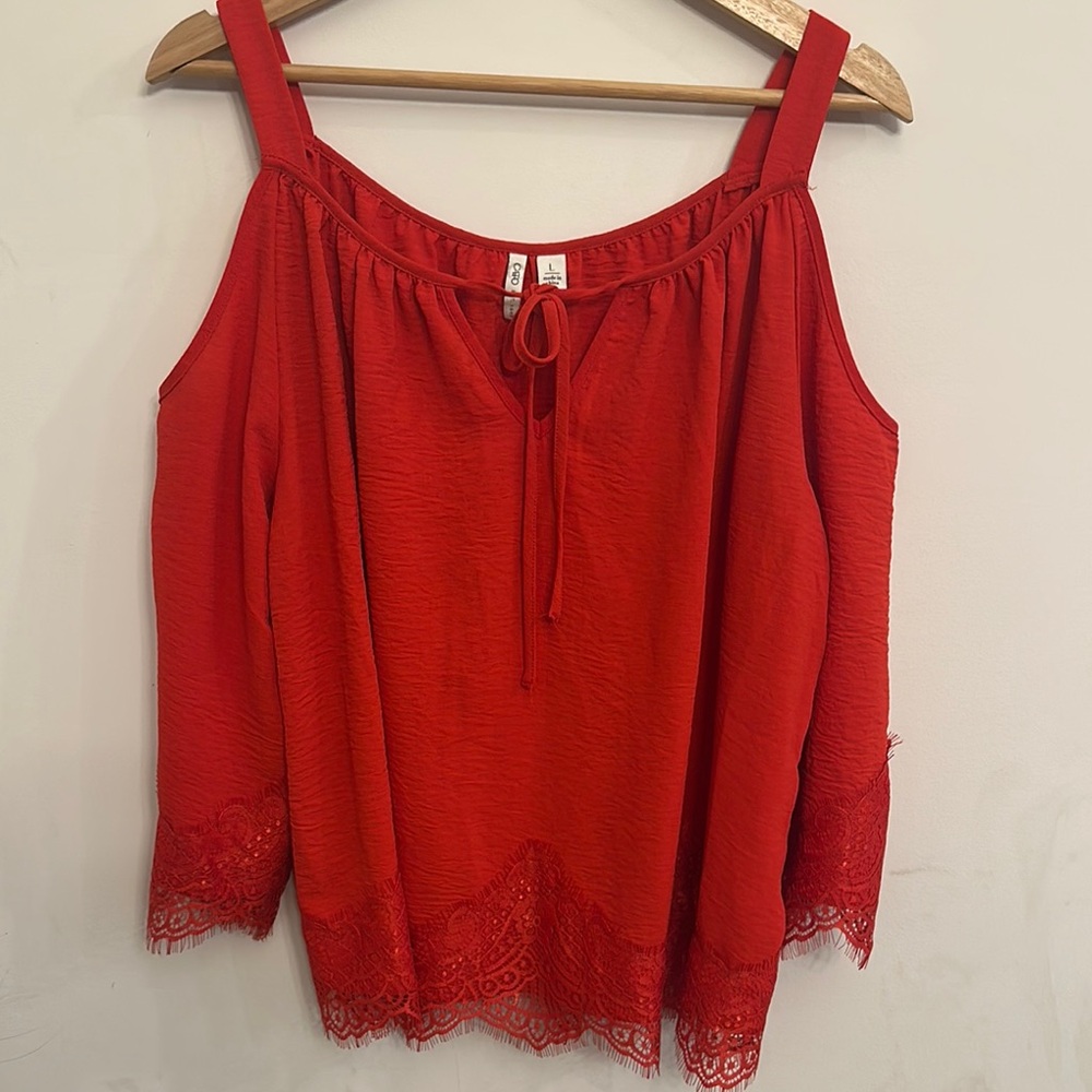 Cato Red Sleeveless Tie Front Blouse